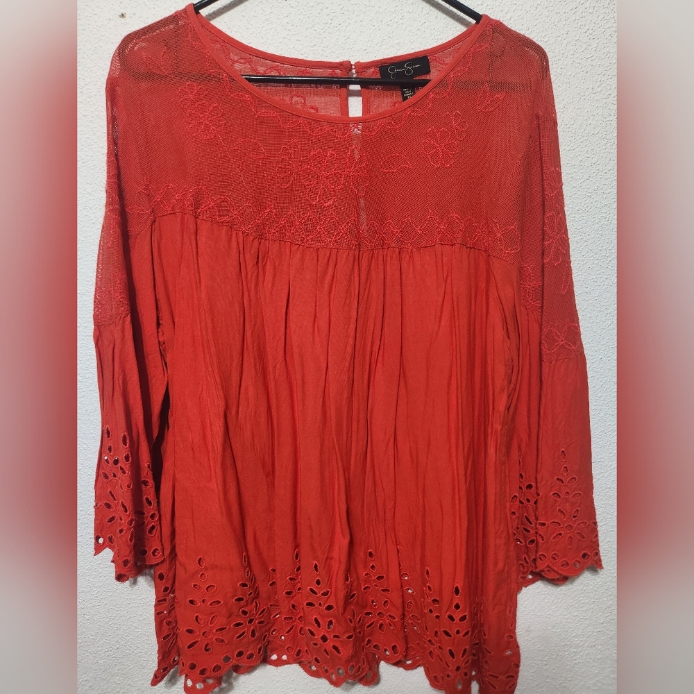 Jessica Simpson Red Eyelet Lace Blouse